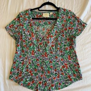 Anthropologie Floral Blouse - Red, Green, Blue